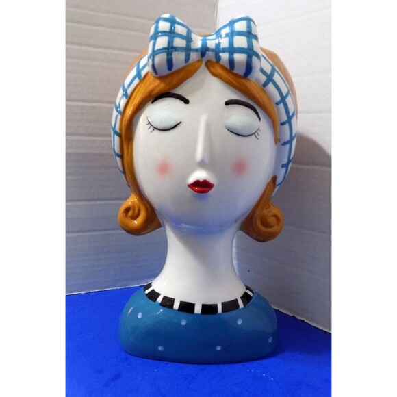 NEW Large Retro Style Lady Head Vase Figurine 1950's Style Girl Ceramic - Picture 3 of 8